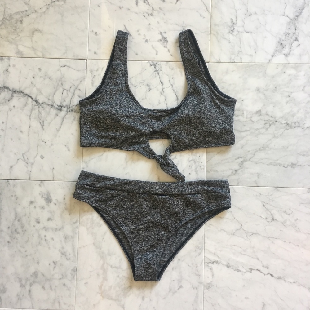 Zaful Front Tie Grey Bikini